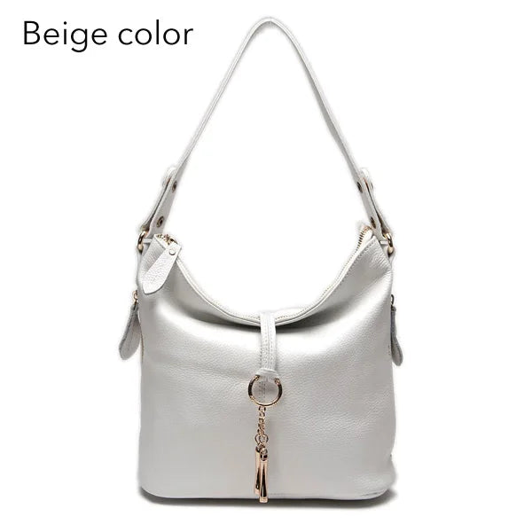 Zency Elegant Women Red Leather Handbag 100% Genuine Leather Lady Hobo Bag Charming Ring Medium Shoulder Bag Bright Yellow Bags