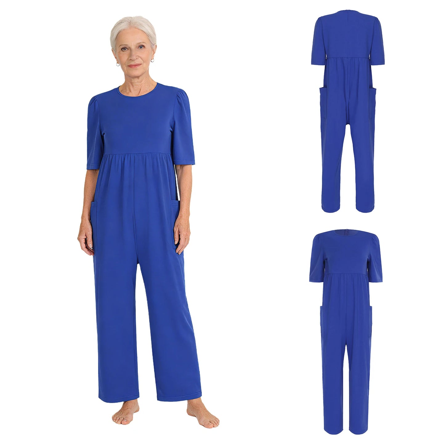 Women Special Need Adaptive Clothing Elderly Alzheimer Dementia Back Zipper Anti-Strip Nursing Jumpsuit Homewear Sleepwear