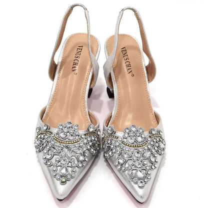 Exquisite 2024 Elegant Woman High Heels Peep Toe Shandals with Rhinestone Italian Design Shoes and Bags Set for Party