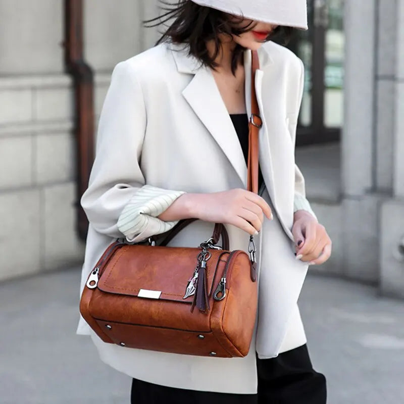 Tassel Decor Handbag, Women's Large Capacity Shoulder Bag, Fashion Zipper Crossbody Bag With Removable Strap