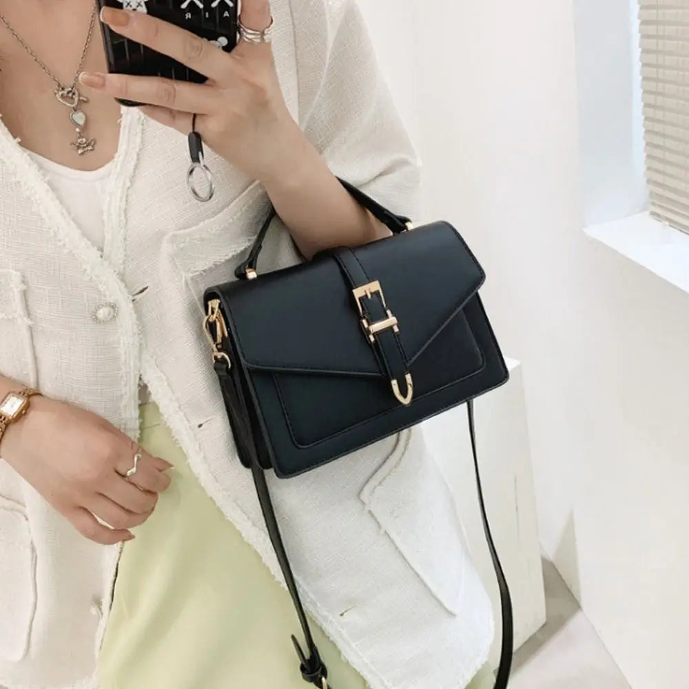 Women PU Leather Messenger Shoulder Bag Ladies Solid Color Simple Crossbody Bag Fashion Handbag Leisure Portable Sling Bag