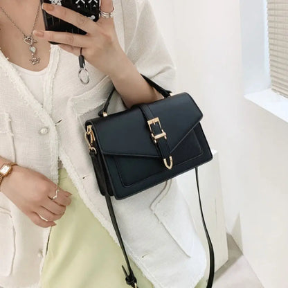 Women PU Leather Messenger Shoulder Bag Ladies Solid Color Simple Crossbody Bag Fashion Handbag Leisure Portable Sling Bag