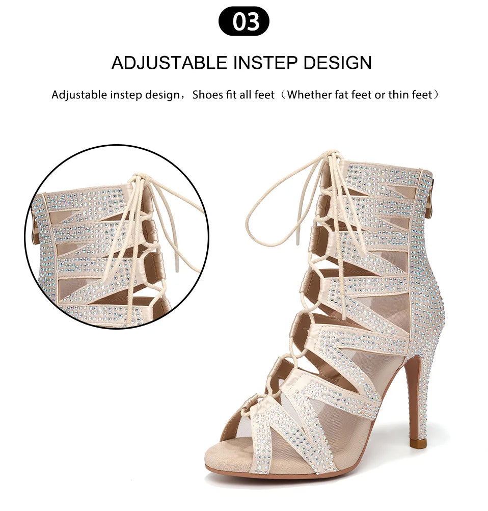 SWDZM Women's Dance Boots Shiny With Diamonds Latin Jazz Dance Shoes Wedding High Heels Girls Dance Shoes Indoor And Outdoor