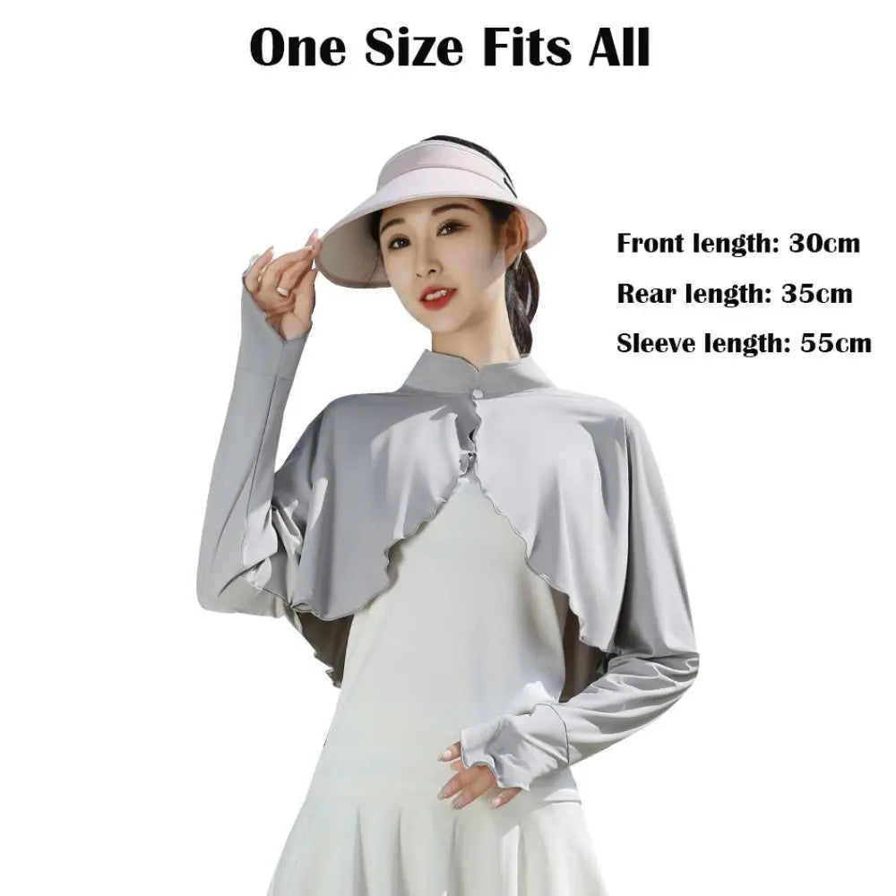 New Casual Women's Sunscreen Shawl Solid Color Breathable Sunscreen Capes Long-sleeve Ice Silk Thin Coat Summer Outdoor