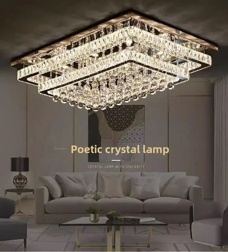 Modern Luxury Crystal LED Chandelier For Living Room Bedroom Dining Room Kitchen Ceiling Lamp Silver Chrome Remote Control Light