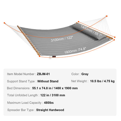 SucceBuy Two Person Hammock with Stand Included Double Hammock with Curved Spreader Bar and Detachable Pillow and Portable Bag