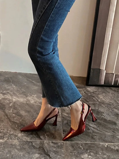 2026 New Fashion Women's Slingback Sandals Summer Pointed End Woman High Heels Dress Shoes Luxury Sandals Zapatos Mujer