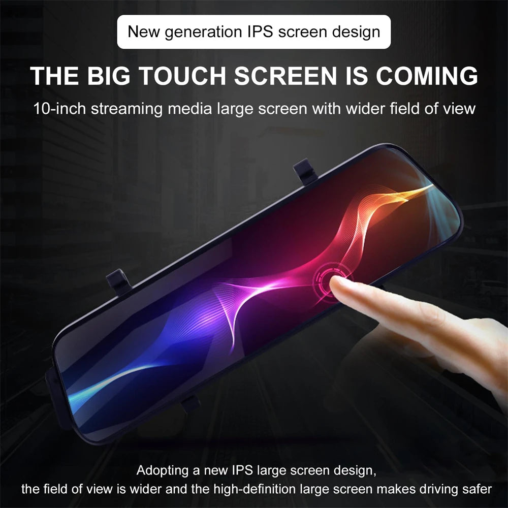 10 Inch Full Touch Screen Rear View Mirror Dash Camera,1080P Full HD Dual Front Rear Car Dashcam, Superior Night Vision, Loop Recording Parking Mode Backup Reverse Camera Vehicle Driving Recorder