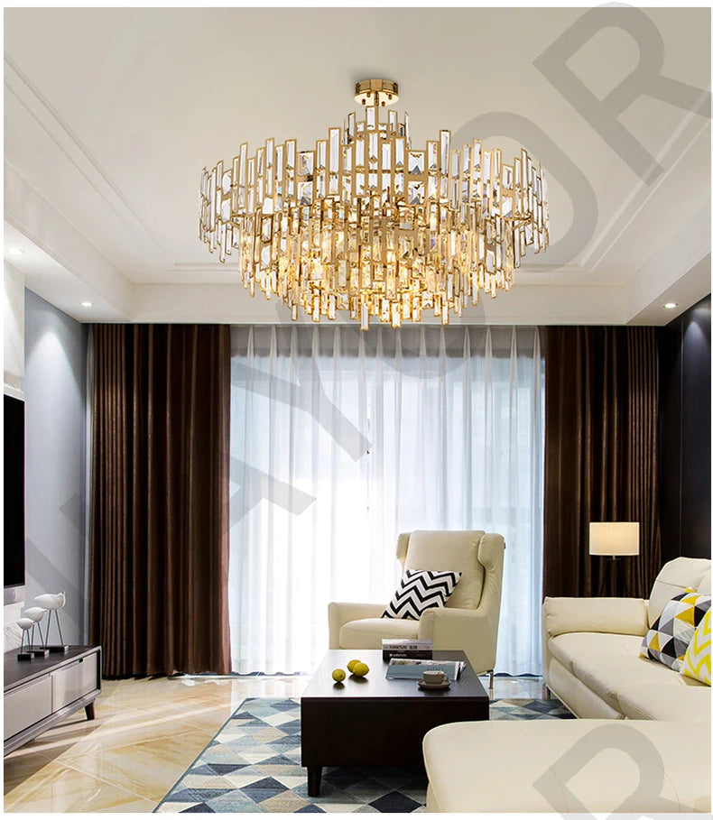 Luxury Dining Living Room Chandelier Modern Round Ceiling Pendant Lights Interior Decoration Golde Crystal Led Ceiling Light