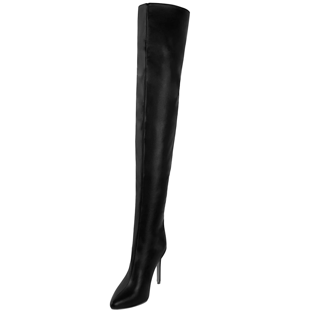 Trend 2024 Black Long Boots for Women Ladies Thigh High Pointed Toe Over-the-Knee Boots Patent Leather Large Size 46 Female Shoe