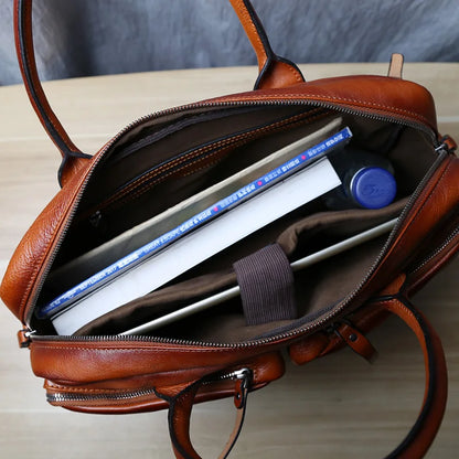 Retro Leather Men's Briefcase Top Layer Leather Handbag Casual Shoulder Messenger Bag Business Laptop Bag Trendy Men's Bag NZPJ
