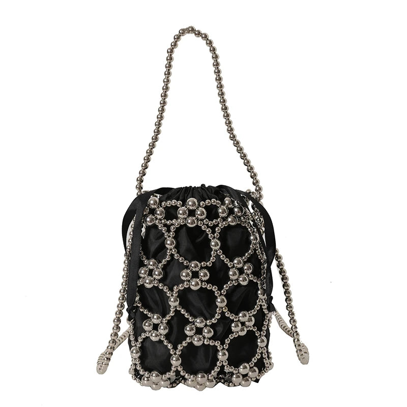White Beading Bucket Shoulder and Crossbody Bags Exquisite Sense of Luxury Fresh Party Handbags for Women 2024 Fashion on Sale