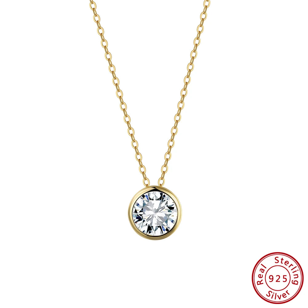 Rinntin 1-2 Carat Solitaire Moissanite Necklace for Women S925 Pure Silver Diamond Classic Round Pendant Wedding Jewelry SMON11