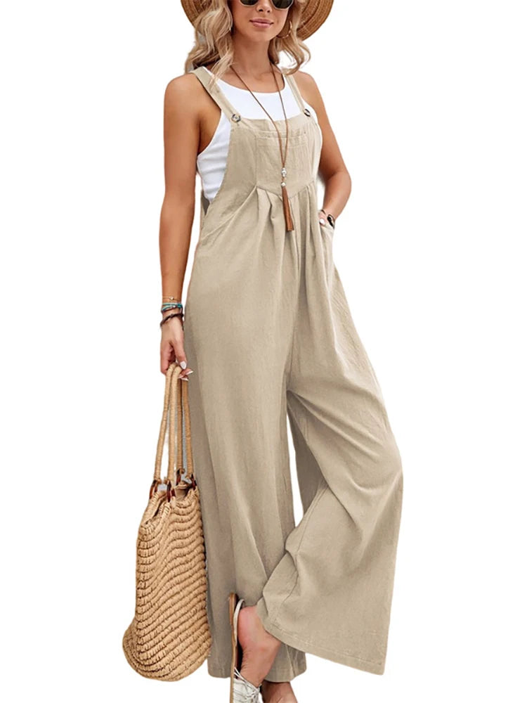 Women Casual Straps Jumpsuits Summer Autumn Harajuku Slim Wide Leg Trousers Dungaree Bib Overalls Elegant Sleeveless BF Jumpsuit