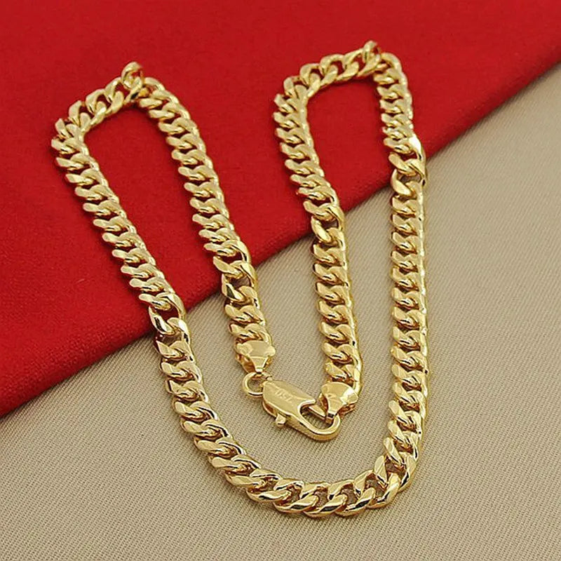 Luxury 925 Sterling Silver Gold Plated 7mm Cuban Necklace, Unisex Engagement Accessories Jewelry 50-60cm