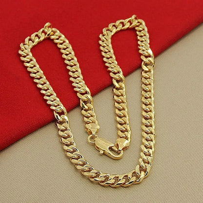 Luxury 925 Sterling Silver Gold Plated 7mm Cuban Necklace, Unisex Engagement Accessories Jewelry 50-60cm