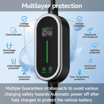 AFEEV 7KW 32A 1Phase Portable EV Charger Type2/Type1/GBT EVSE Fast Charging Cable Wallbox CEE Plug APP Bluetooth Control
