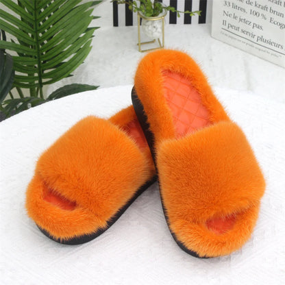 2026 Women Real Mink Fur Slippers Indoor Outdoor Luxury Shoes For Women Comfort Platform Fluffy Slipper Slides For Woman Summer