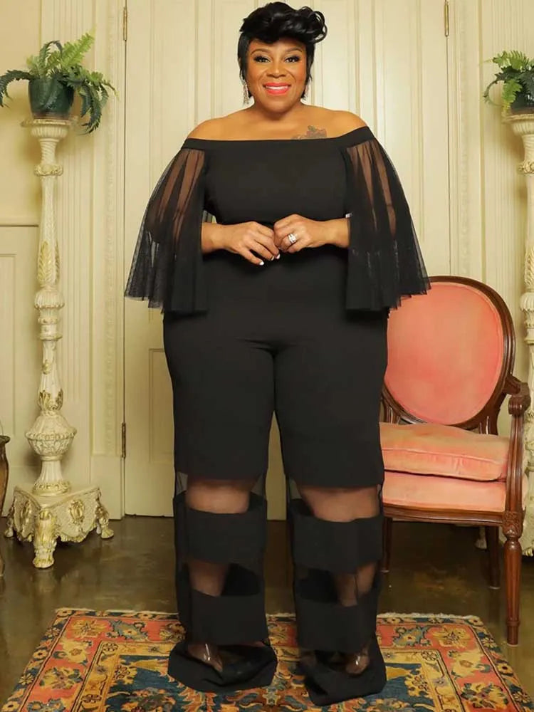 Women Jumpsuits Elegant Mesh Tassel Sleeves Off The Shoulder Summer Jumpsuit Straight Pant Sexy Plus Size Jumpsuit Evening