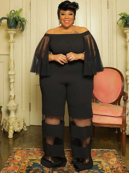 Women Jumpsuits Elegant Mesh Tassel Sleeves Off The Shoulder Summer Jumpsuit Straight Pant Sexy Plus Size Jumpsuit Evening