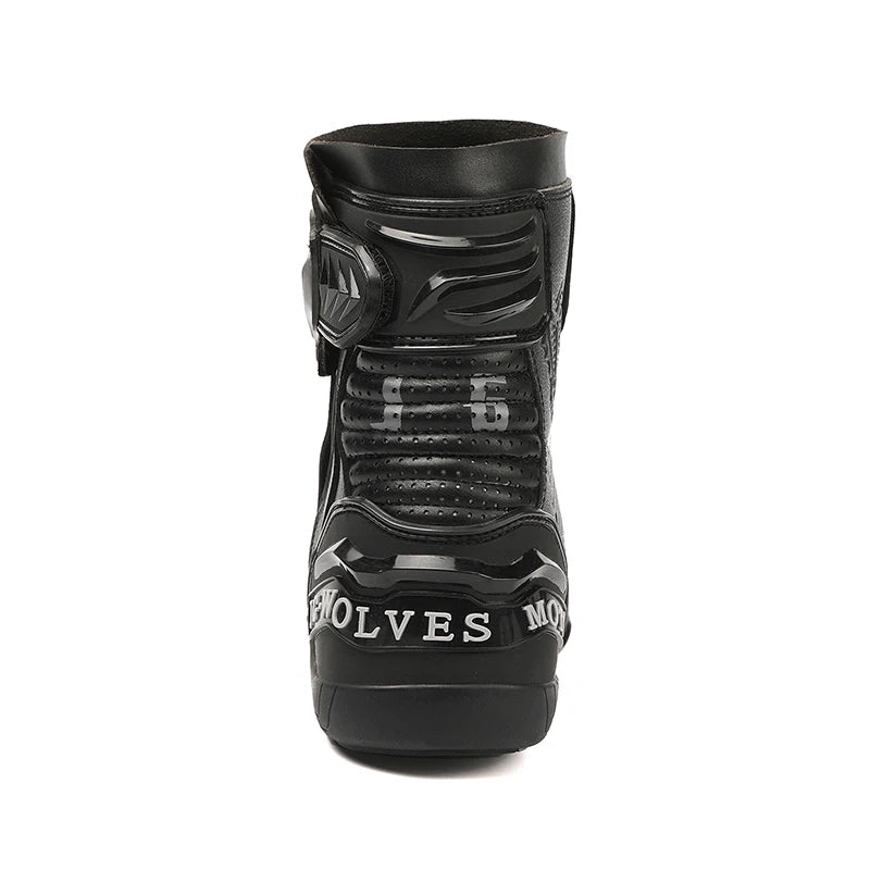 YUYIN Men Motorbike Riding Shoes Motorcycle Boots Racing Protective High Top Breathable Anti Slip Side Zipper TPU Rubber Sole