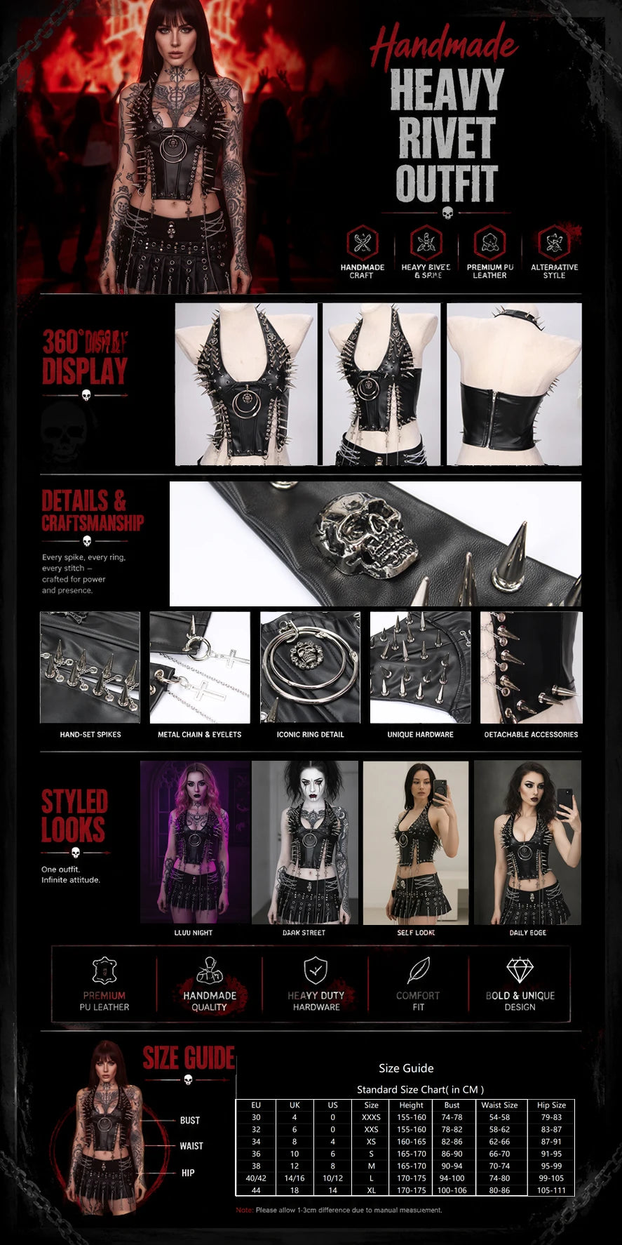 Goth Top Y2K Clothes Women's Tanks Emo Clothing Gothic Boho Tops with Spikes Punk Rock Teens Festival Spiked Bra Grunge T Shirt