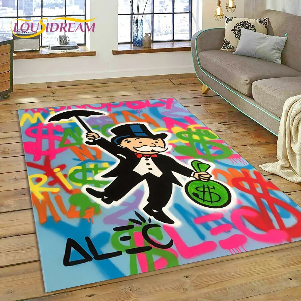 Game Dollar Monopoly Cartoon Money Rug Carpet for Living Room Bedroom Home Decor,Floor Mat Non-slip Decoration for Sofa Doormat