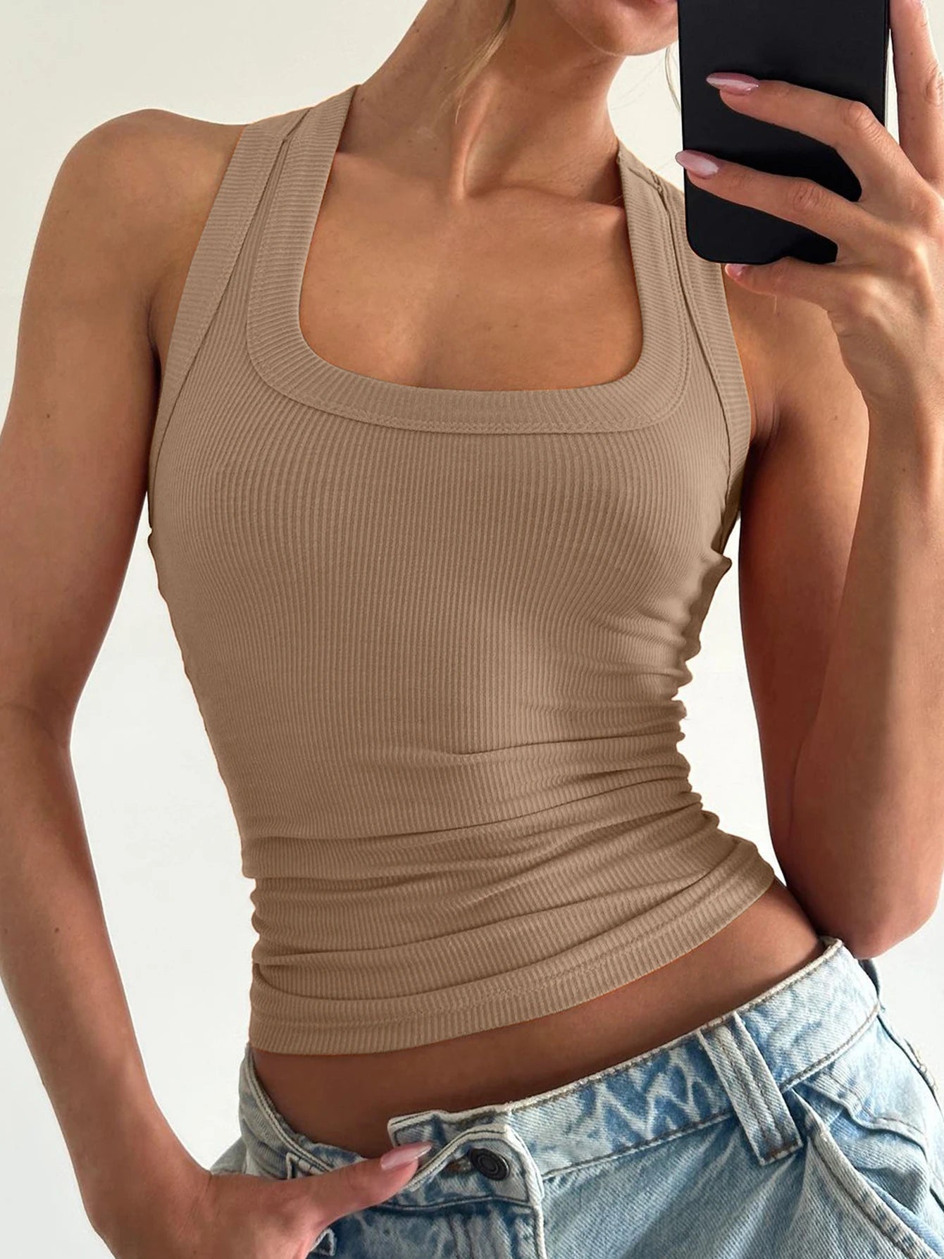Dulzura Square Collar Sleeveless Slim Ribbed Tank Top Women'S Solid Sexy Casual Top Party Club Street Summer Clothes Wholesale