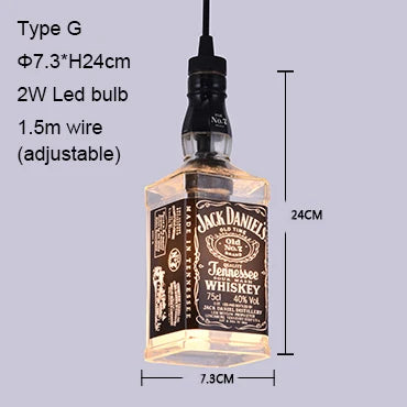 Retro Industrial Loft Wine Bottle Pendant Lights Restaurant Cafe Bar Glass Hanging Lamp Clothing Store Lustre Indoor Lighting