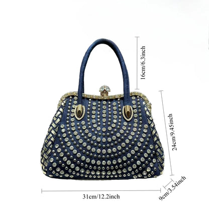 New Fashion Women's Bag Large Capacity Elegant Diamond Shoulder Bag High Quality Denim Crossbody Bag Designer Luxury Handbags