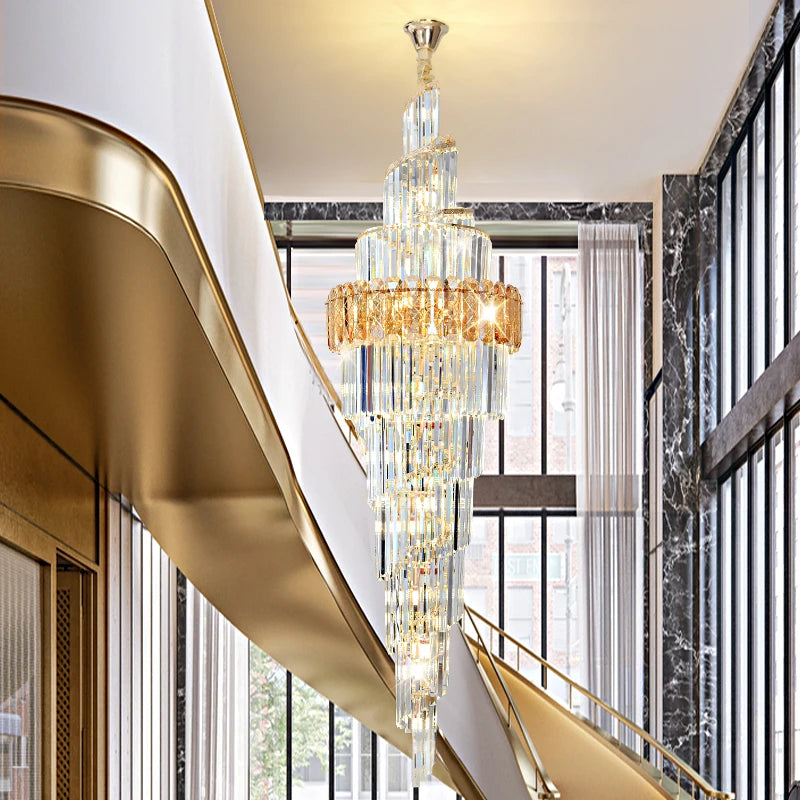 Light Luxury Large Chandelier Spiral Staircase Chandelier Luxurious And Atmospheric Duplex Villa Hotel Lobby Chandelier