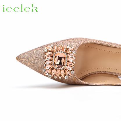 Women High Heels Sandals Shinning Material with Rhinestone Italian Design T.Blue Color Pointed Toe Shoes and Bags Set