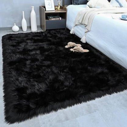 VIKAMA Black Fluffy Shaggy Rug Ultra Soft Plush Non-Slip Washable Carpet for Bedroom, Living Room, Cozy Home Decor