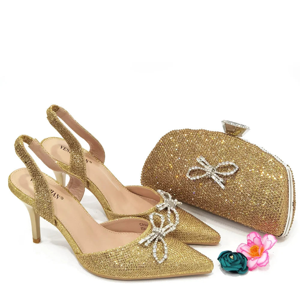 2024 Fashionable Party Shoes and Bags Nigerian Women’s Party Suit Medium Heel Pointed Toe Women’s Shoes and Same Color Bags