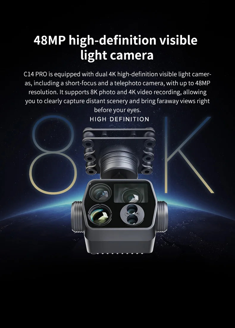 Skydroid C14Pro Four-Light Pod, Three-Axis Stabilization, AI Tracking, Power Inspection and Security Drone Gimbal Camera