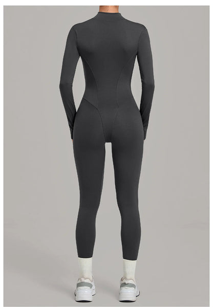 Zipper Jumpsuits for Woman No Padding Sports Overalls for Women Long Sleeve Gym Clothes Woman Activewear 2026 Purple Coffee XL