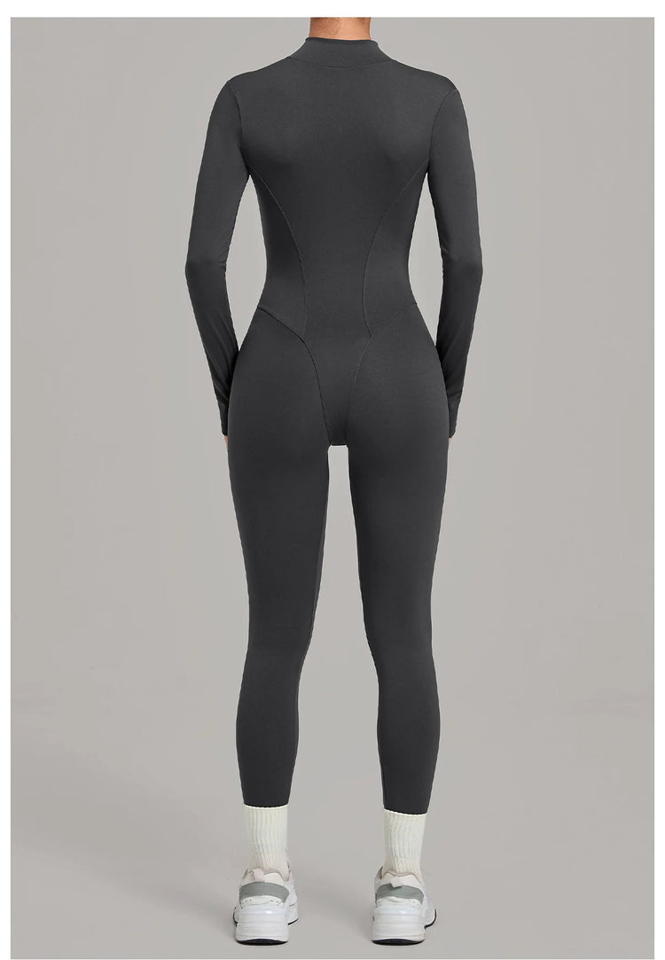 Zipper Jumpsuits for Woman No Padding Sports Overalls for Women Long Sleeve Gym Clothes Woman Activewear 2026 Purple Coffee XL