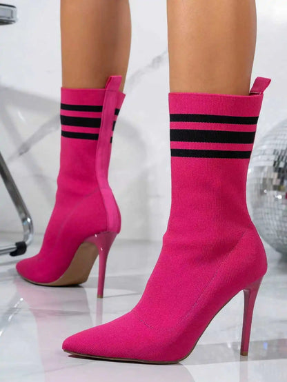 New Design Women Elastic Pointed-Toe Stiletto Heel Ankle Boots Sexy Lady High Heel Slim-Fit Stretch Socks Ankle Boots
