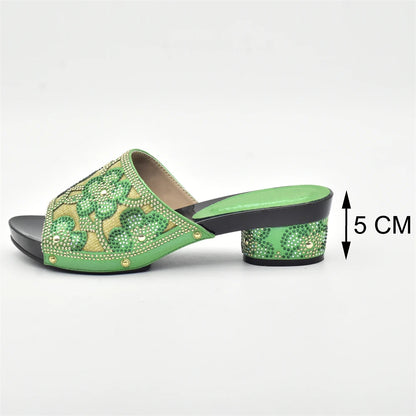 New Arrival Green Color Nigerian Shoes and Matching Bags Set Italian Ladies Shoes and Bags To Match Set Decorated with Rhinstone