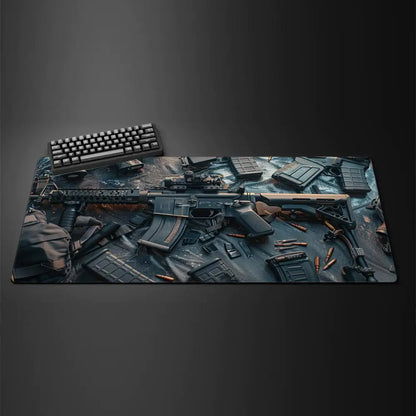 Large Gun Gaming Mouse Pad 900×400 Non-Slip Rubber Stitched Edges Desk Mat 3D Cool Gun Pattern Keyboard Pad Gaming Accessories