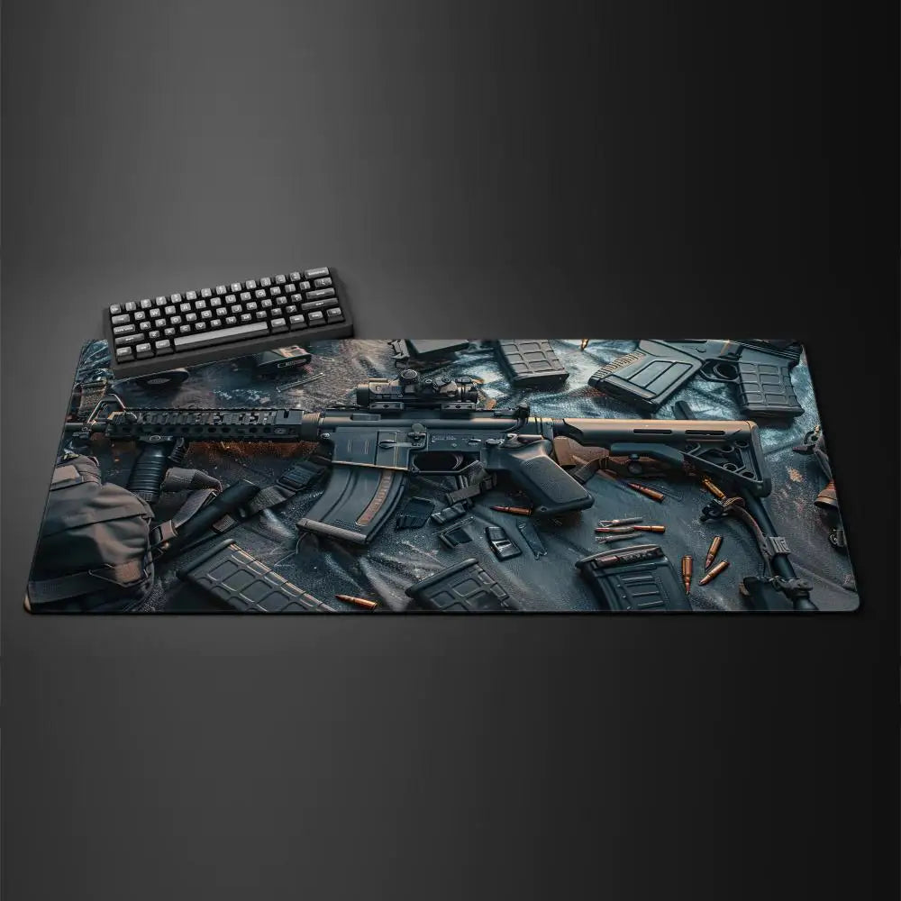 Large Gun Gaming Mouse Pad 900×400 Non-Slip Rubber Stitched Edges Desk Mat 3D Cool Gun Pattern Keyboard Pad Gaming Accessories
