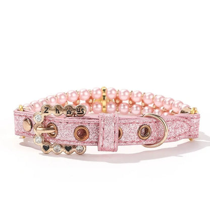 Adjustable Dog Cat Pearl Collars Rhinestone Bling Crystal Cat Necklace Luxury Jewelry PU Neck Strap for Small Dogs for Kitten