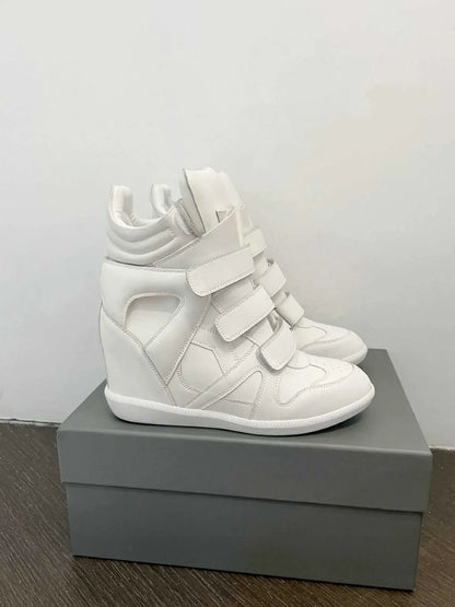 Women's Ankle Boots 2026 New Genuine Leather 8CM Hidden Heel Women Platform Sneakers Fashionable Splice Color Design Women Shoes