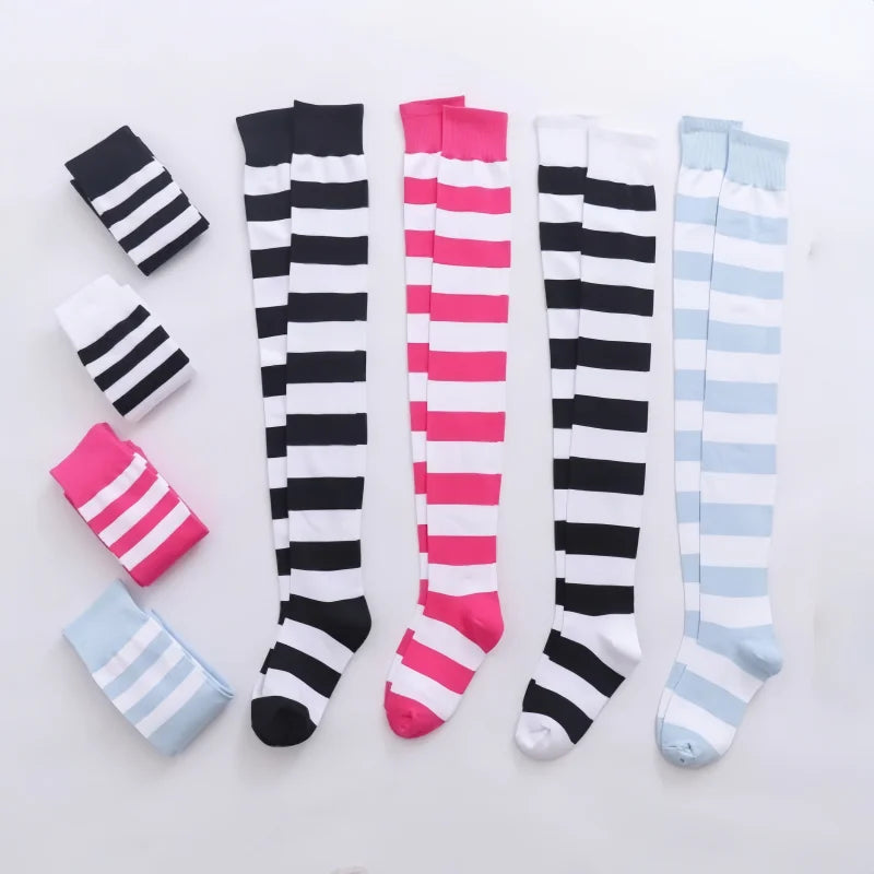 1/2 Pairs Women Over The Knee Socks Cotton Thigh High Socks Black White Blue Colorful Striped Pattern Fashion Casual Daily Wear