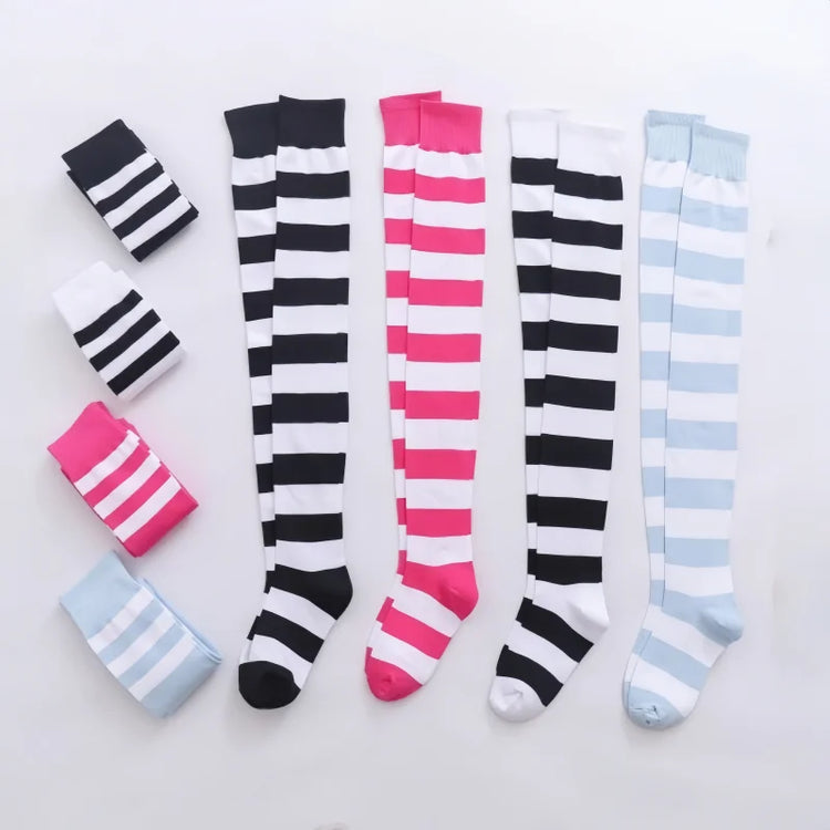 1/2 Pairs Women Over The Knee Socks Cotton Thigh High Socks Black White Blue Colorful Striped Pattern Fashion Casual Daily Wear