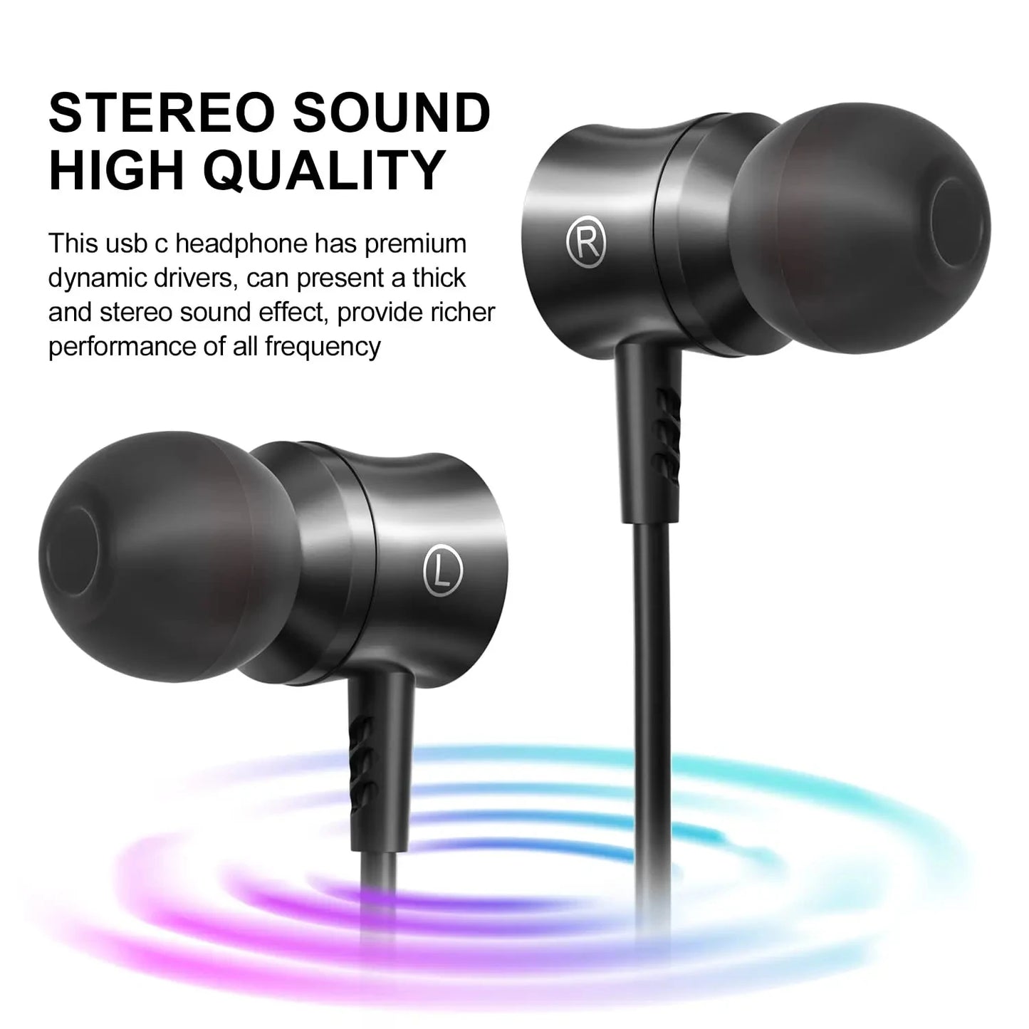 New Wired Headphones HiFi Surround Earphone Type C 3.5mm With Wire Control HD Mic Wired Earbuds For Samsung Galaxy S26 S25 S24