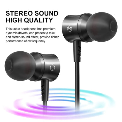 New Wired Headphones HiFi Surround Earphone Type C 3.5mm With Wire Control HD Mic Wired Earbuds For Samsung Galaxy S26 S25 S24