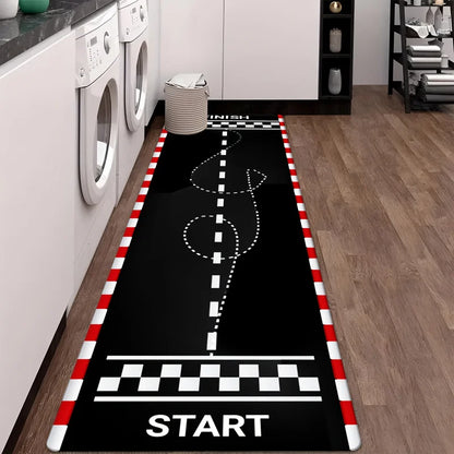 VIKAMA Racing Track Carpet: Washable, Durable Motorcycle Parking Mat for Entryways, Hallways, and Home Interior Decoration