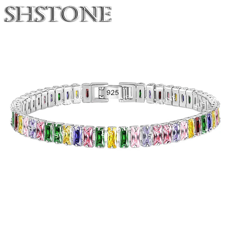 Noble 925 Sterling Silver Bracelet Chain Luxury Color Crystal Hand Jewelry For Women Charm Wedding Gift Party 18cm