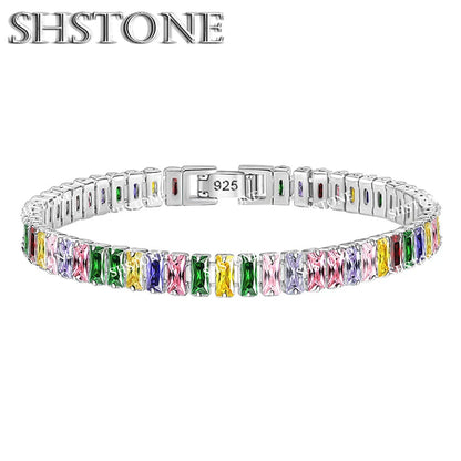 Noble 925 Sterling Silver Bracelet Chain Luxury Color Crystal Hand Jewelry For Women Charm Wedding Gift Party 18cm